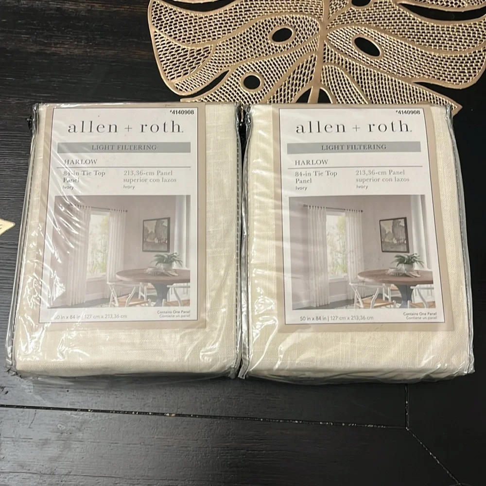 2PK Allen + Roth Harlow Light Filtering 84in Tie Top Panel in Ivory NEW